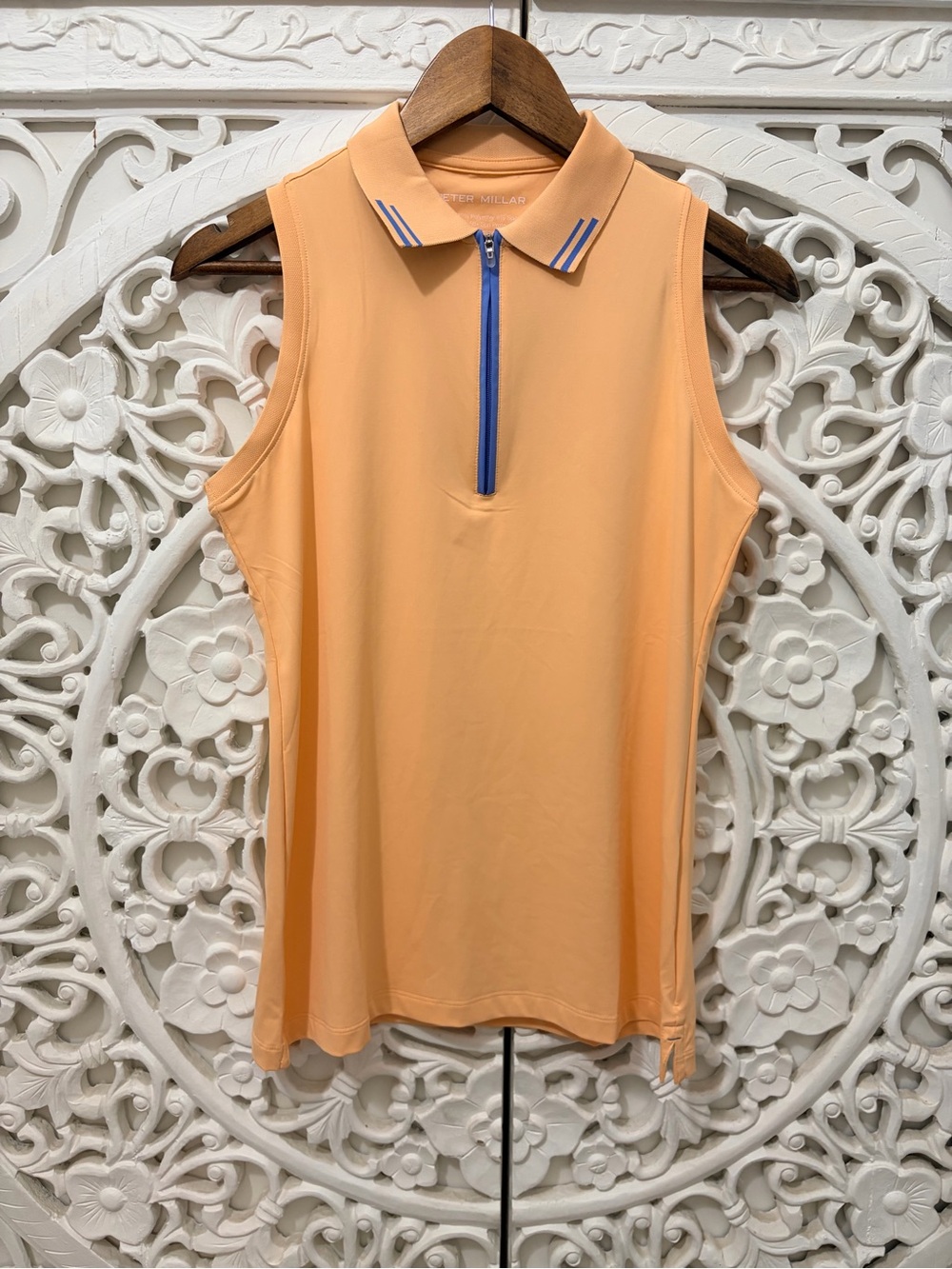 NWT Peter Millar Chrissie Sleeveless Golf Polo Peach Blue S